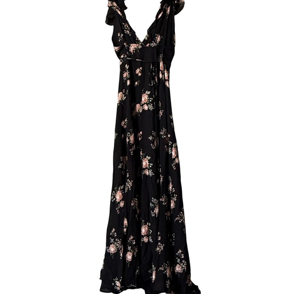 Reformation Peppermint Dress‎ Clarice Floral Black Maxi Ruffle Sleeves Small NWT - Picture 8 of 8
